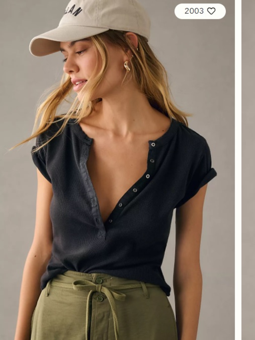 Anthropologie/Pilcro Black Short-Sleeve Henley Top -  size L